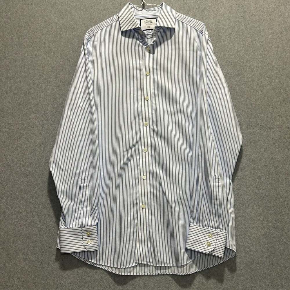 Charles Tyrwhitt Men’s Blue Striped Slim Fit Non-Iron Button Up Size 16/36in